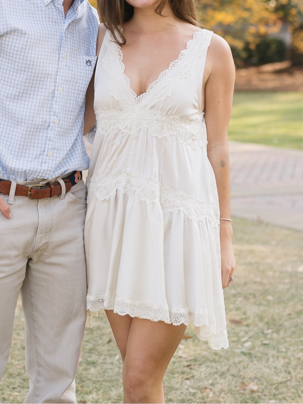 Free People Ivory Lace Trim Mini Dress